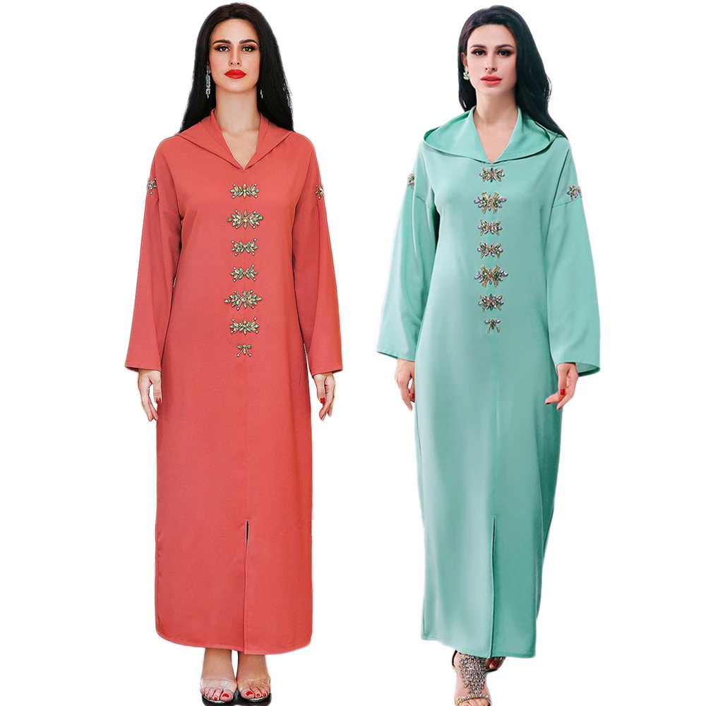 

Muslim Women Abaya Islamic Long Dress Hooded Turkish Malaysia Middle East Maxi Robe Gown Dubai Ramadan Eid Diamonds Kaftan Arab