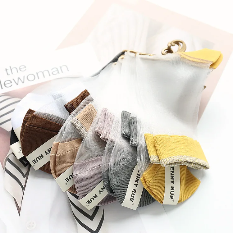 

Women's Harajuku Candy Colors Glitter Socks Lady Transparent Mesh Fishnet Socks Hosiery Sox