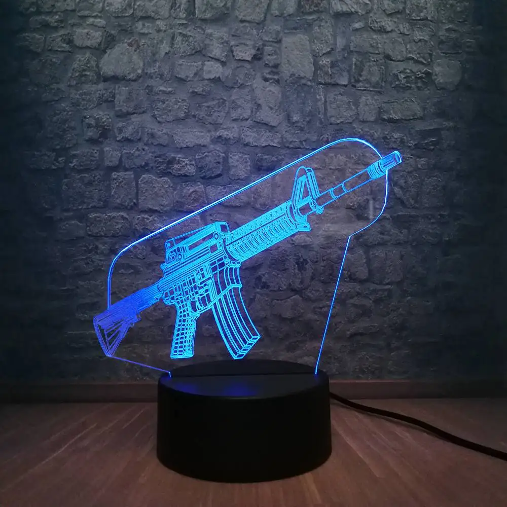 Новинка, 3D лампа, крутая битва, королевская игра, PUBG, TPS, SCAR-L, 7 цветов, сменный Настольный светодиодный светильник, Ночной светильник, иллюзия для мальчиков, подарок на Рождество - Испускаемый цвет: GUN