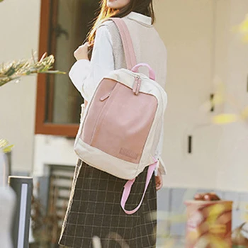 

Simple Canvas Girls Backpacks Fashion Female Travel Bagpack Rucksack Patchwork Color School Bags For Teenagers Gift