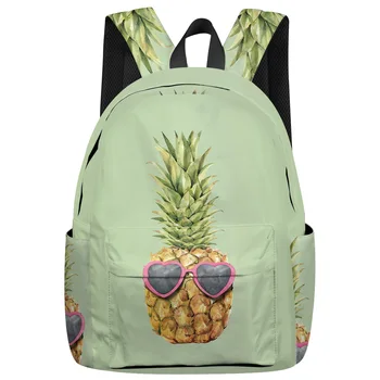 

Yellow Pineapple Glasses Green Background New Fashion Backpack Casual Travel Simple Backpack Men and Women Backpack