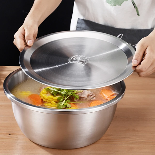 Set 3 Ciotole In Acciaio Inox Con Coperchio - 1.4L, 2.8L, 4.7L - Base Antiscivolo Per Cucina - Foto 8