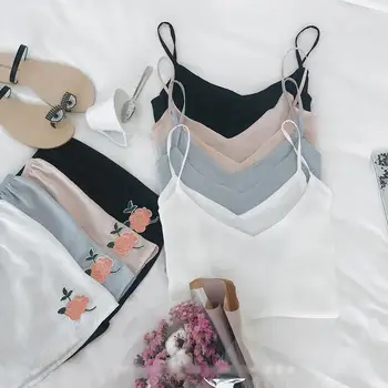 

Pajamas for Women Embroidery Flower Pijamas Women V-Neck Ladies Pyjamas 2020 Summer Pjs Sleepwear Home Costumes with Shorts