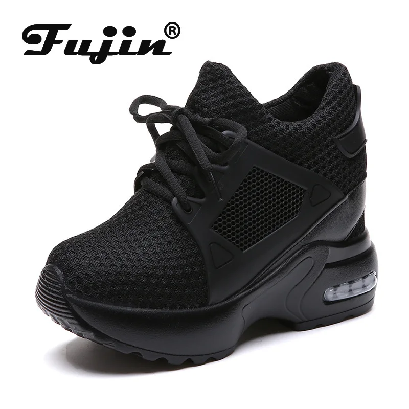 Женские кроссовки на платформе Fujin дышащие сетчатые толстой резиновой подошве со