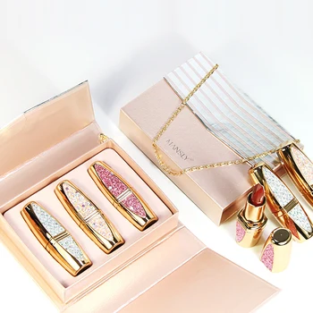 

3 Color Private Lip Gloss Stick Box Set Matte Red Liquid Orange Lipstick With Make-up Bag