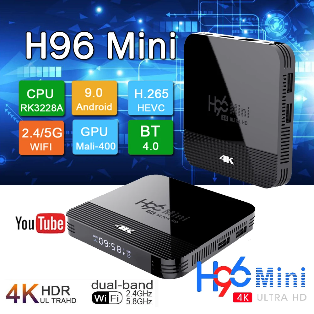 

Android 9.0 TV Box H96 Mini H8 RK3228A 1G 8G 2G 16G H.265 2.4G 5G Wifi Google Player Youtube 4K 1080P Set Top Box