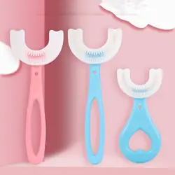 Kids Toothbrushes With Handle Silicone Children 2-12 Years Old Oral Care U-Shape Toothbrushes Teeth Cleaning Brushes