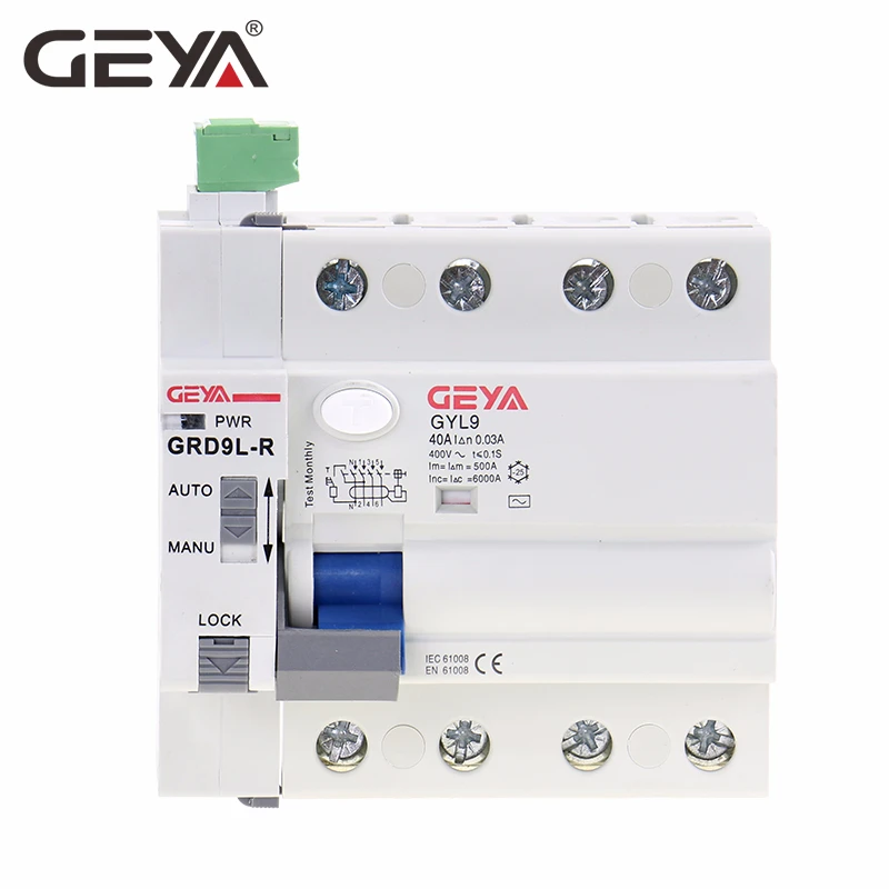 Interruptor de Controle Geya Elcb Rccb 4 Pólo Automático Reclosing Dispositivo Remoto Auto Reclose Rcd Grd9l 6ka