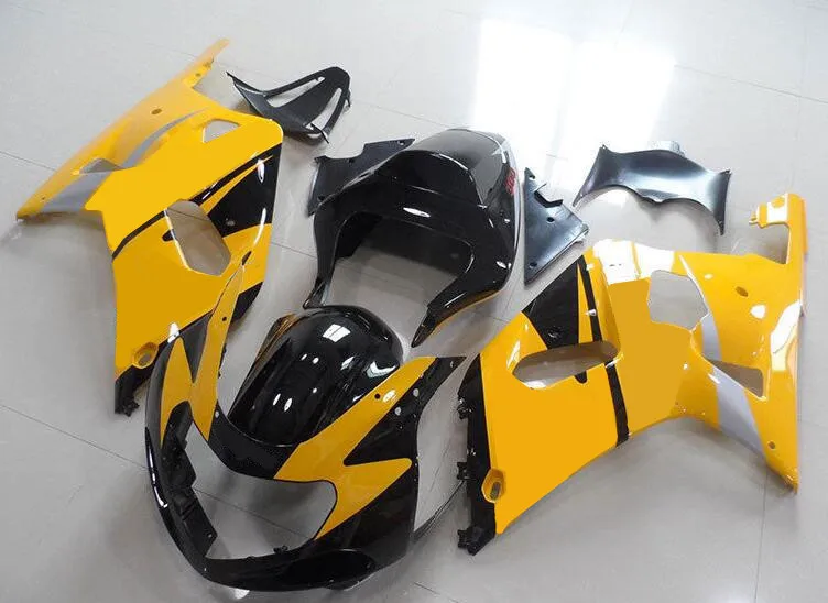Полный Мотоцикл Обтекатели подходят для suzuki K1 gsxr600 gsxr750 2001 2002 2003 ABS пластиковые Обтекатели Кузов комплект Желтый Черный