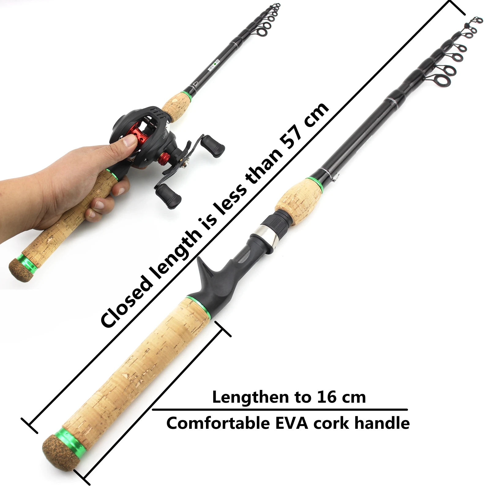 1.8M-2.7M Carbon Fiber Telescopic Fishing Rod Reel Set, Cork Handle Bait  Trout Spinning Rod Reel Combo, Portable Super Hard Long-Range Trout Rod