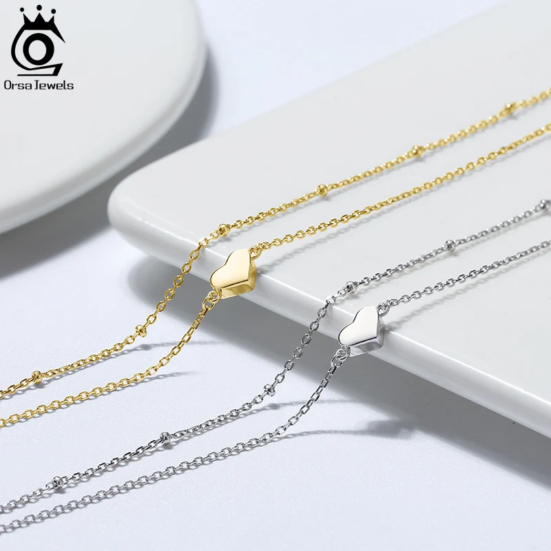ORSA JEWELS Layered Heart & Satellite Chain Sexy Foot Chain 925 Sterling Silver Anklet Bracelet for Fashion Women Jewelry SA17