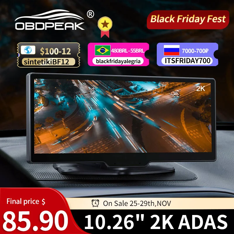 Автомобильный видеорегистратор OBDPEAK Q92 10 26 дюйма 2K 2560*1440P GPS | Автомобили и