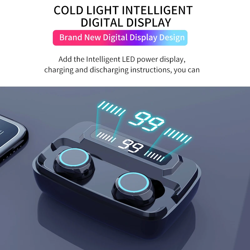 MLHJ Bluetooth Wireless Earphones 3300mAh LED Headphones Earbuds TWS Touch Control Sport Headset Noise Canceling with Microphone