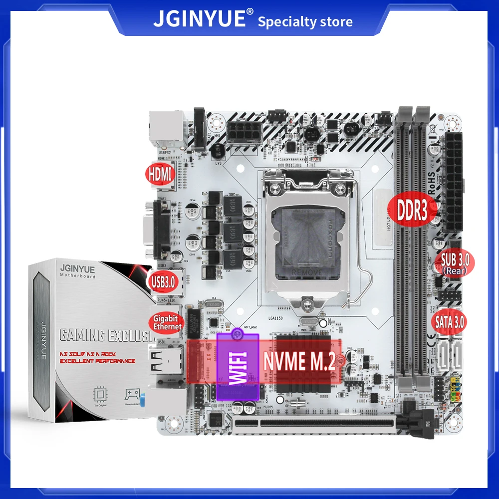 Fit for JGINYUE H97 Desktop Motherboard LGA 1150 for I3 I5 I7 Xeon E3 Processor DDR3 16G 1333/1600MHZ Memory WiFi M.2 NVME Mini-ITX H97I-PLUS Computer Processors Motherboard