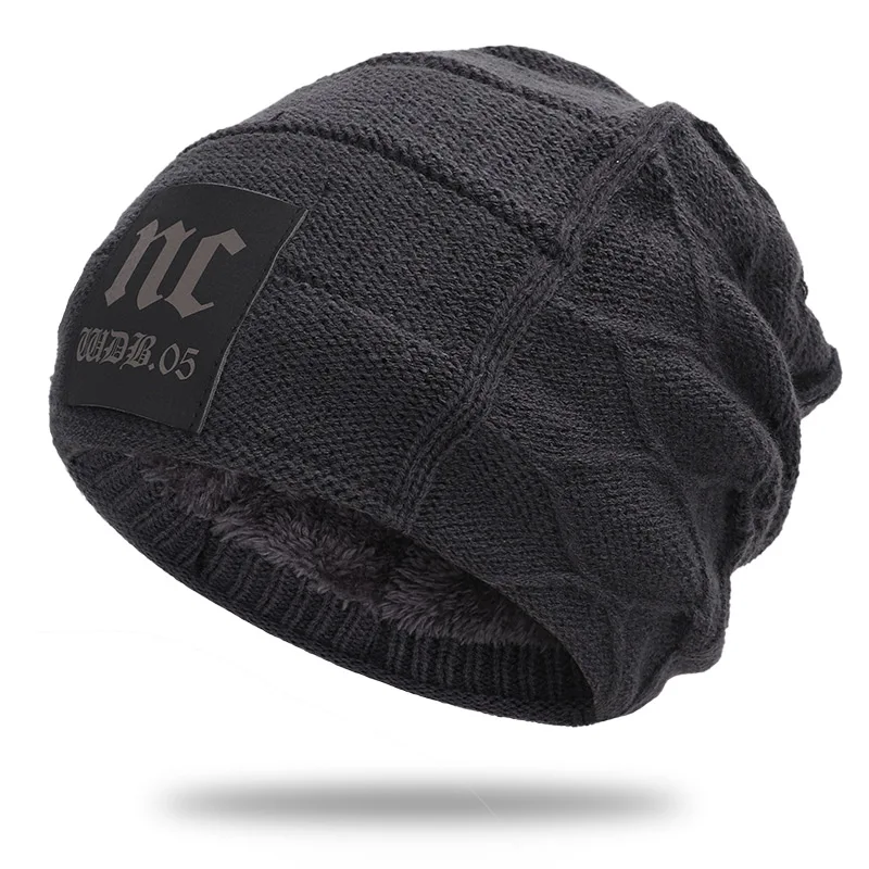 Gray Модная зимняя хлопковая шапка NC, уличная Мужская и женская теплая вязаная шапка зима, лыжная теплая большая уличная Высококачественная хлопковая шапка - Цвет: Gray