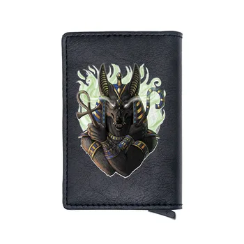 

Vintage Ancient Egypt Anubis Design Multifunction Card Holder Wallet Men Women Leather Black Rfid Short Purse Gift