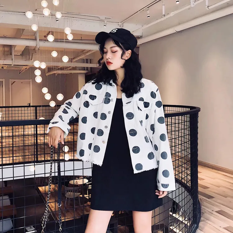 

WOMEN'S Dress 18 Autumn New Products da bo dian Flash Fold-down Collar Loose-Fit Jeans Coat Retro Printed Single Breasted Jacket