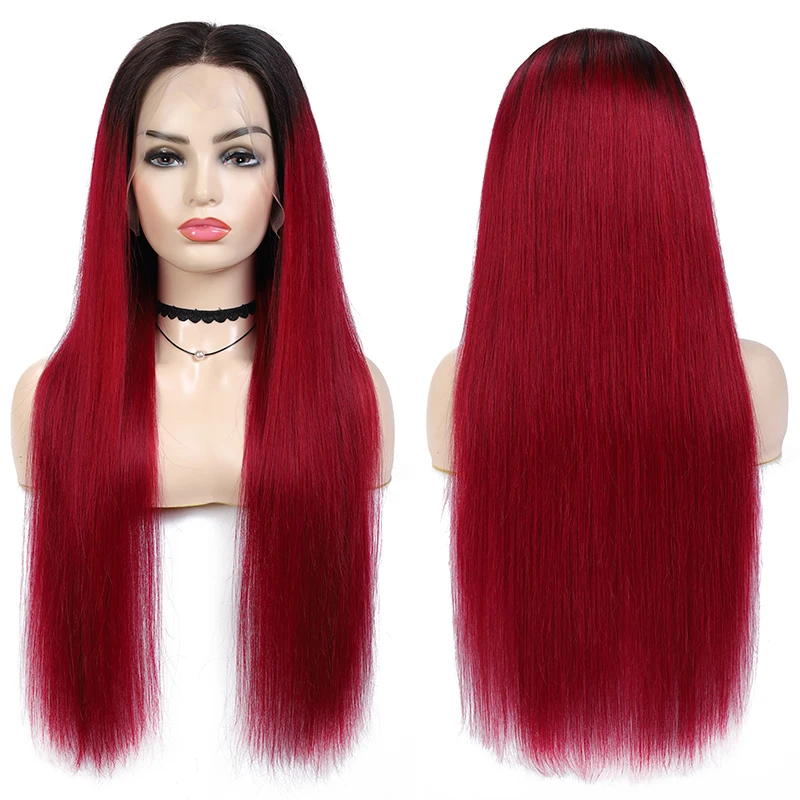13x4 кружевные передние парики SOKU Ombre коричневые Красные человеческие волосы для