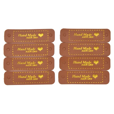 8pcs brown gold Модные кожаные аксессуары для самостоятельного пошива одежды, декорированные этикетками, ручная работа, джинсовые мешки с принтом сердца, новогодние украшения - Цвет: 8pcs brown gold