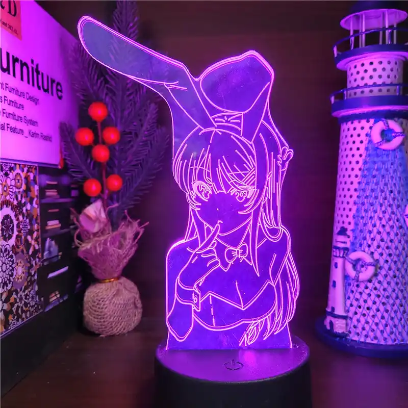 bunny girl senpai mai sakurajima kawaii 3d illusion led nightlights anime light lamp 7 color changing lampara for xmas gift