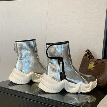 

Women Snow Boots 2020 Winter Fashion Plush Short Boots Gothic Shoes Women Platform Warm Fur Silver Ankle Boots Plush Size 42 43