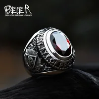BEIER Stainless steel Cool Unique Black Stone Ring Titanium Steel Retro Old Totem Jewelry For Man Factory Price Sale BR8-334