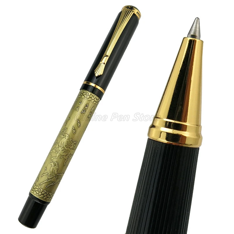 Baoer 507 Metal Ancient Bronze Eight Running Horses Roller Ball Pens Office School Writing Gift Pen Accessory