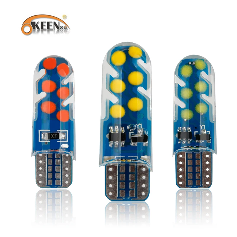 

2PCS T10 W5W 168 501 Super Bright COB 12 LED Silicone Wedge Car Interior Reading Lamps License Plate Lights Auto Parking Bulbs