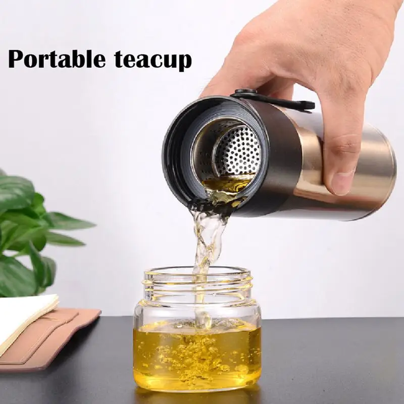 Golden 400ml Home Kitchen Vacuum Flask Thermos Two Types Of Tea Filter Kung Fu Tea Cup Tea Separator Drinking Utensils