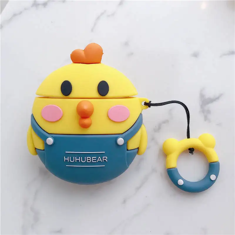 A Милый мультфильм Свинья медведь; цыпленок Earpods чехол для Apple Airpods 1 2 Kawaii беспроводные наушники Защитная крышка с палец кольцо ремень - Цвет: A