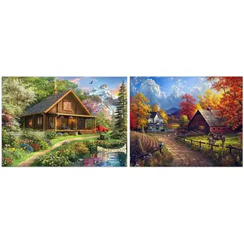 

2 Set 5D Diy Diamond Painting Diamond Embroidery Rhinestone Decor Paintings - Village & Country House Water