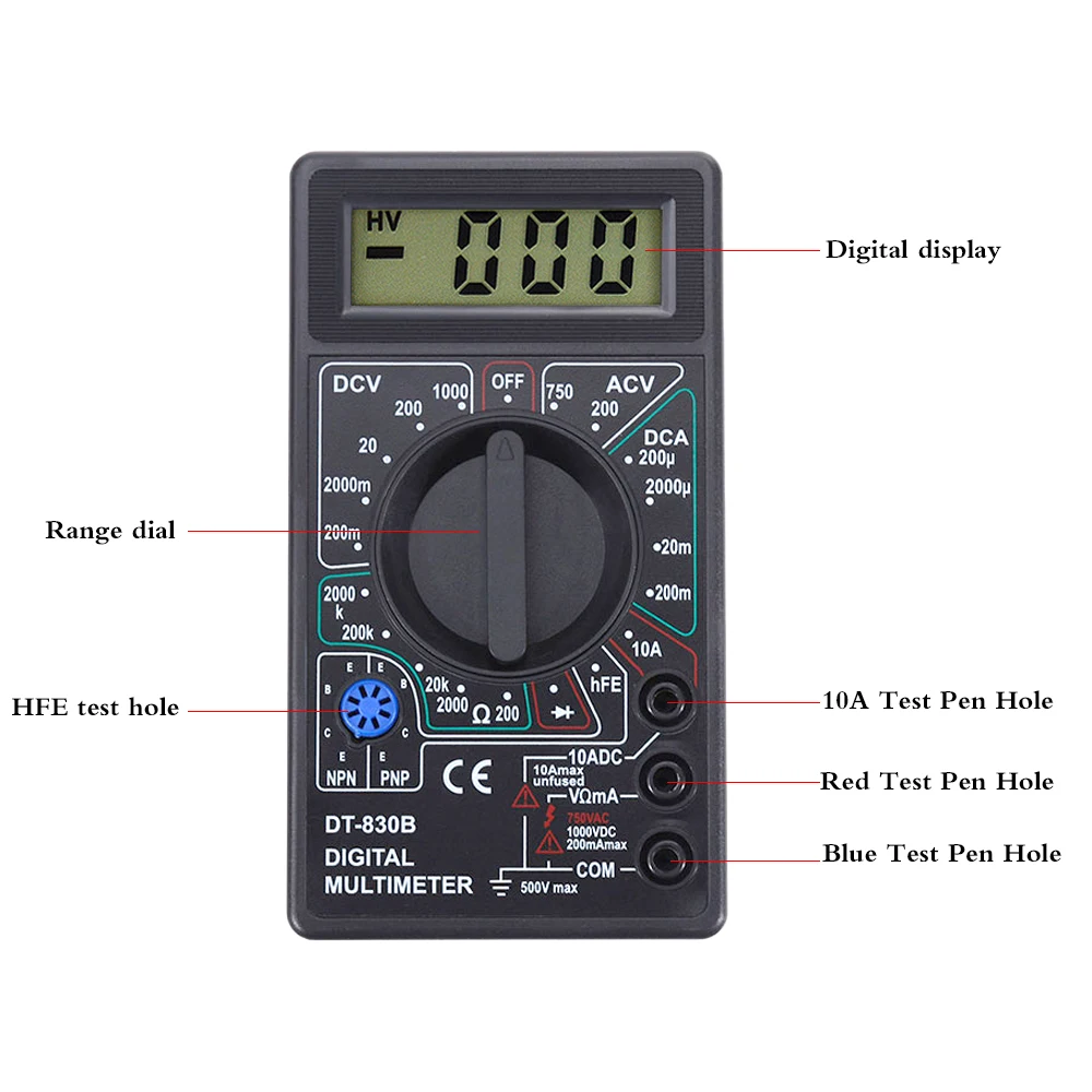 LCD Digital Multimeter AC DC 750V 1000V Digital Mini Multimeter probe For Voltmeter Ammeter Ohm Tester Meter