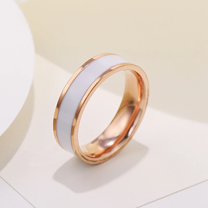 Gold Color Rings Stainless Steel Ring Finger Ring Gold Color Ring Silver Ring 6mm Women Simple Enamel Rings for Women Gold Silver Color Stainless Steel Ring for Men Unisex Jewelry Party Gift WC034