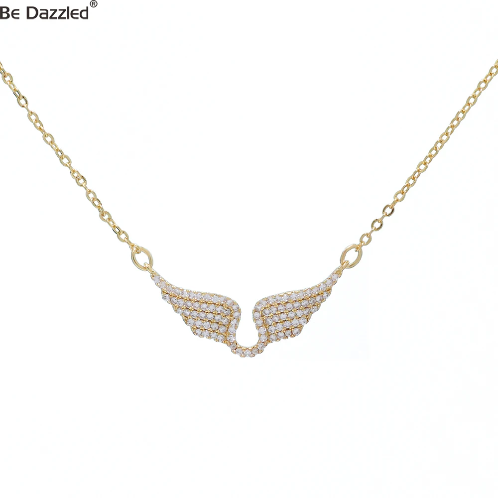 Delicate Women 24K Gold Plated Angel Wing Zircon Jewelry Charm Chain Pendant Necklace