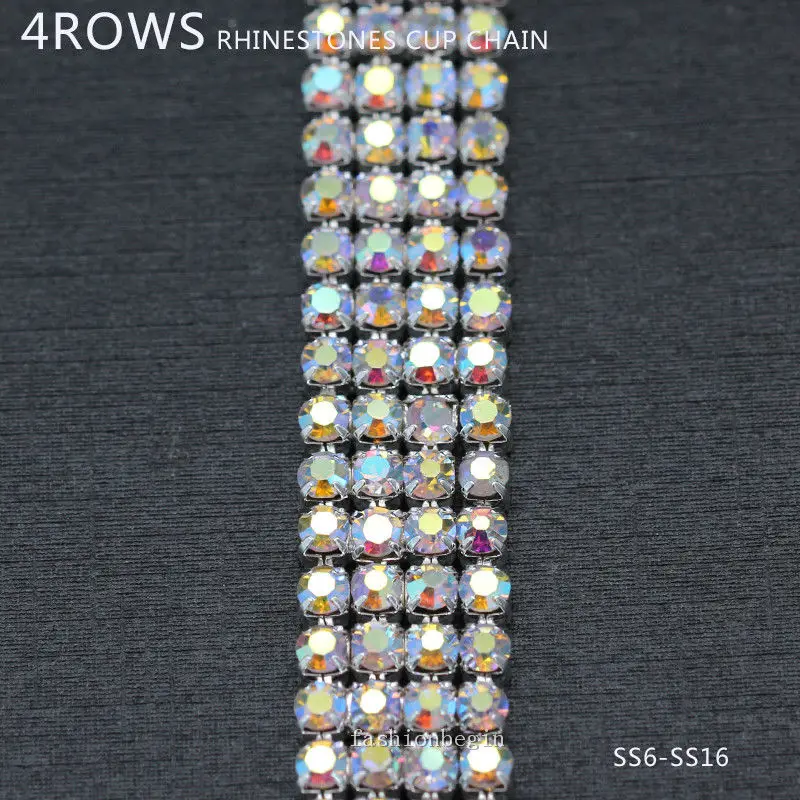 1/4 ярдов 4-рядная ss6 ss8 ss12 ss16 Хрустальная AB Блестящая лента из горного хрусталя
