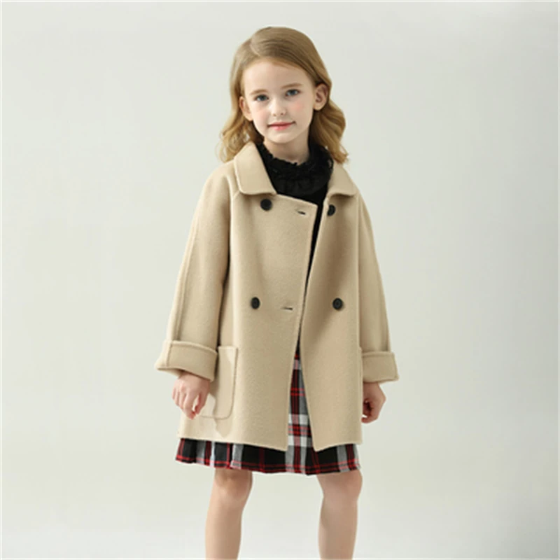 

Girls Wool Coat Jacket Outerwear 2021 Khaki Warm Thicken Plus Velvet Winter Autumn Cotton Baby's Kids Children's Clothing