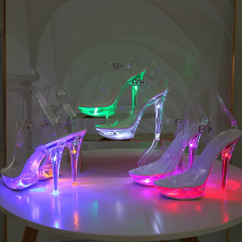 Purple Light Up Stilettos Color Womens Clear Transparent LED Lights Peep  Toe Stilettos
