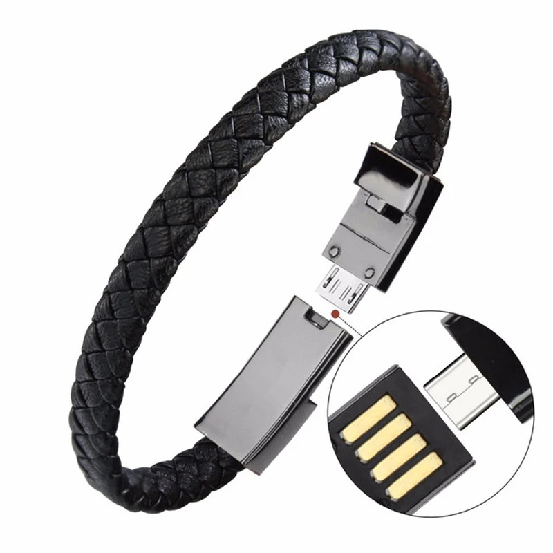 Leather Bracelet Charger Cable Type-C USB Data Charging Cable Sync Cord