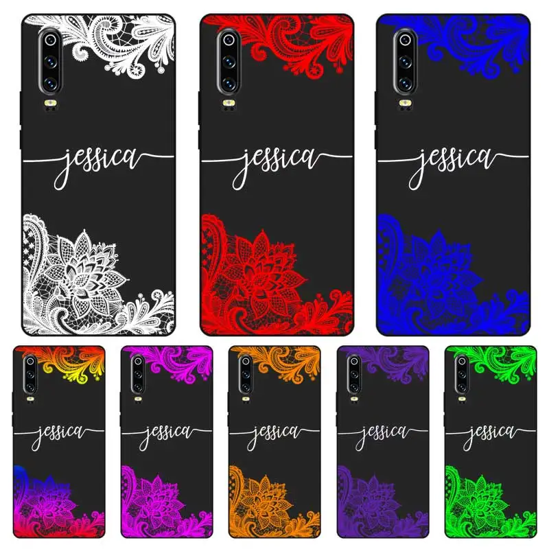 

Colored lace Custom Name DIY Black Soft TPU Silicone Case Cover For Huawei P8 P9 P10 P20 P30 Lite Pro P Smart Plus 2017 2019