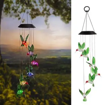 

Solar Lights Sun Flower Home Creative Hummingbird Fashion Outdoor Wind Bell Light Wind Chime Light Color Changing Garden
