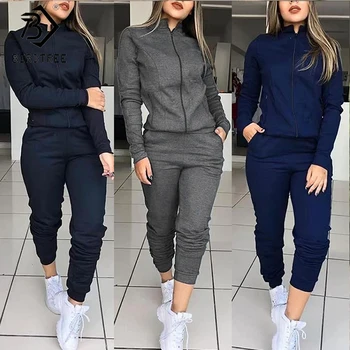 

2020 New Women's European Style Fashion Suits Two Pieces Set Full Sleeve Tops And Long Pant Sportswear S9D502K