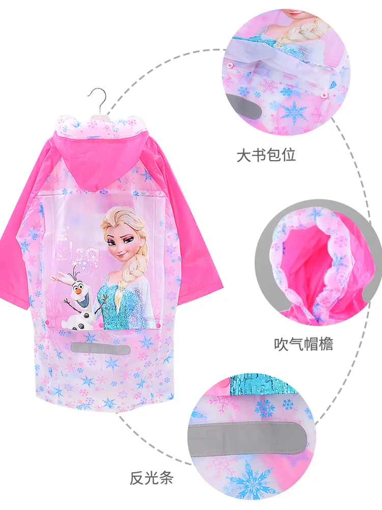 Disney children cartoon raincoat girl Frozen poncho Elsa mickey minnie raincoat little girl school bag bit long student