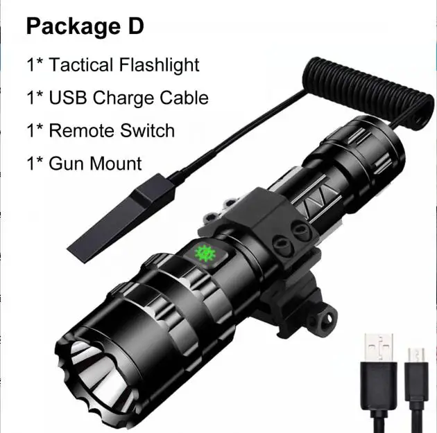 Package D 65000lm 5 режимов Красный/Зеленый/Белый тактический фонарик мини USB L2 открытый охотничий свет водонепроницаемый фонарик Фонарь на 18650 - Испускаемый цвет: Package D