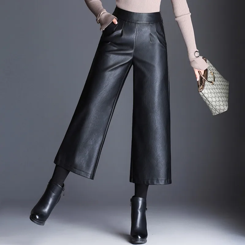 4XL широкие брюки из искусственной кожи в стиле хип-хоп,, женские черные брюки больших размеров, женские свободные узкие брюки с высокой талией LT794S50