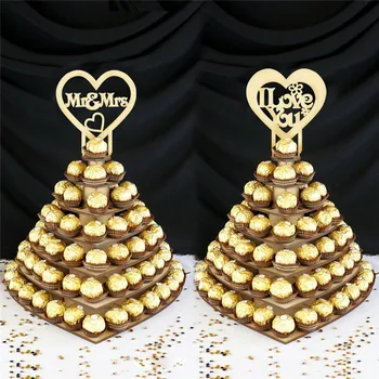 

7 Layer 3D Wood Heart Chocolate Display Rack Cake Stand DIY Wedding Decorations Reception Desk Decor Marriage Party Supplies