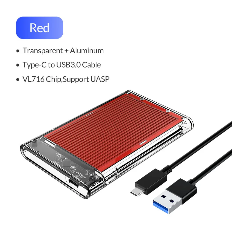 ORICO 2,5 ''SATA для USB3.1 Gen1 HDD Чехол прозрачный жесткий диск Корпус для HDD SSD диск 5 Гбит/с внешний HDD коробка - Цвет: Red