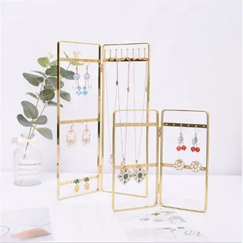 

Gold Metal Jewelry display Earrings Studs Display Rack Folding Screen Earring Jewelry Display Stand Holder Storage Box Showcase