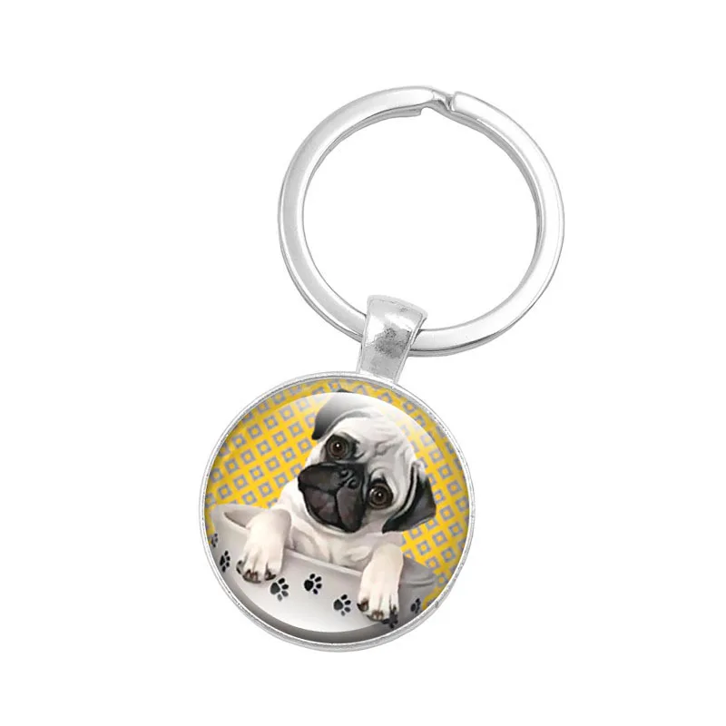cup dog Мода чай чашка Мопс Собака брелок время драгоценный брелок с камнем ретро DIY металлический стеклянный кулон брелок для женщин и мужчин подарок - Цвет: cup dog
