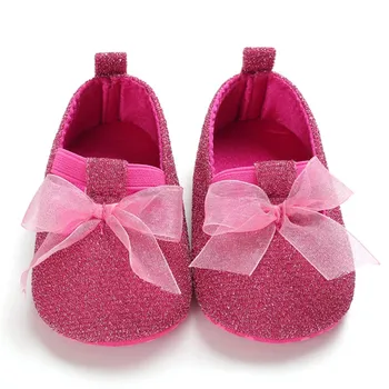 

Newborn Baby Girl Shoes Silk Ribbon Bowknot PU Leather Princess Sneakers Toddler Girl Soft Soled Walking Shoes