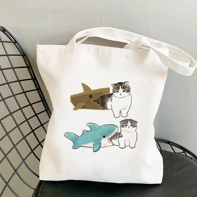 Cat Shark Shopping Bag Bolsa Compra Plegable Jute Bag Bolsa Shopper Bolso Shopping Handbag Bag Tote Reusable Net Ecobag Cabas 29579